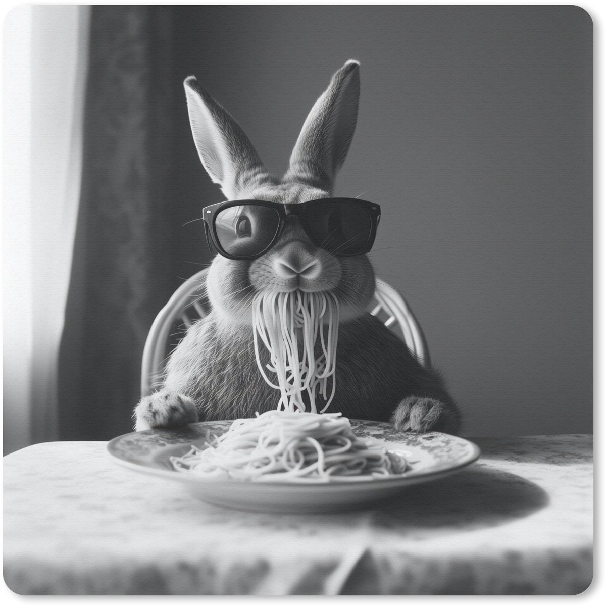 Muismat 20x20 cm - Mousepad Konijn - Bunny - Zonnebril - Tafelkleed - Pasta - Schattig - Muismatten