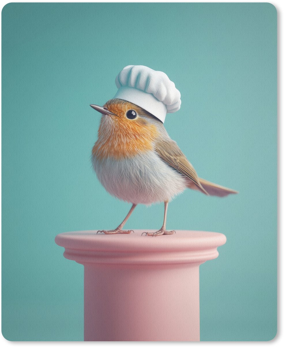 Muismat 19x23 cm - Mousepad Roodborstje - Vogel - Koksmuts - Sokkel - Muismatten