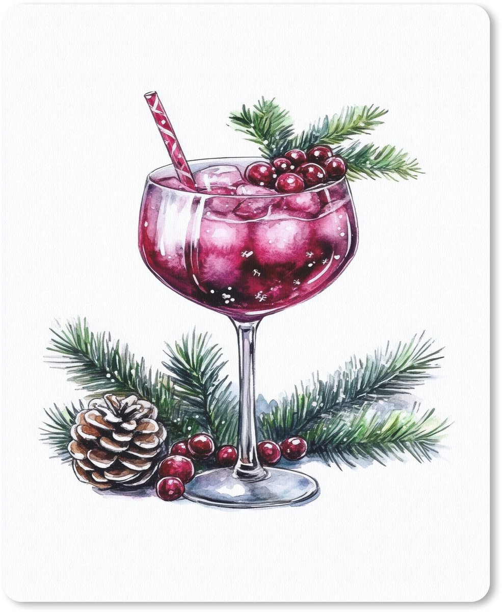 Muismat 19x23 cm - Mousepad Winter - Cocktail - Decoratie - Drank - Kerst - Muismatten