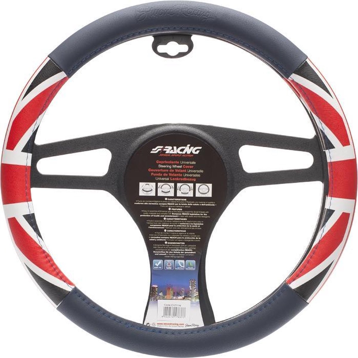 Simoni Racing Stuurwielhoes UK Flag - 37-39cm - Blauw/Rood/Wit