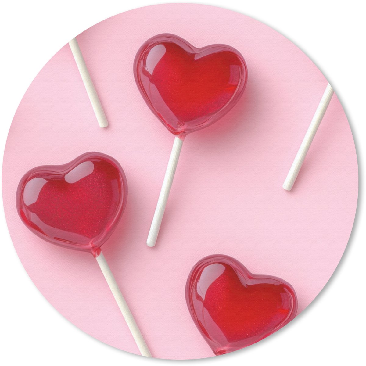 Muismat rond 20x20 cm - Mousepad Lollies - Hartjes - Roze - Ronde muismatten