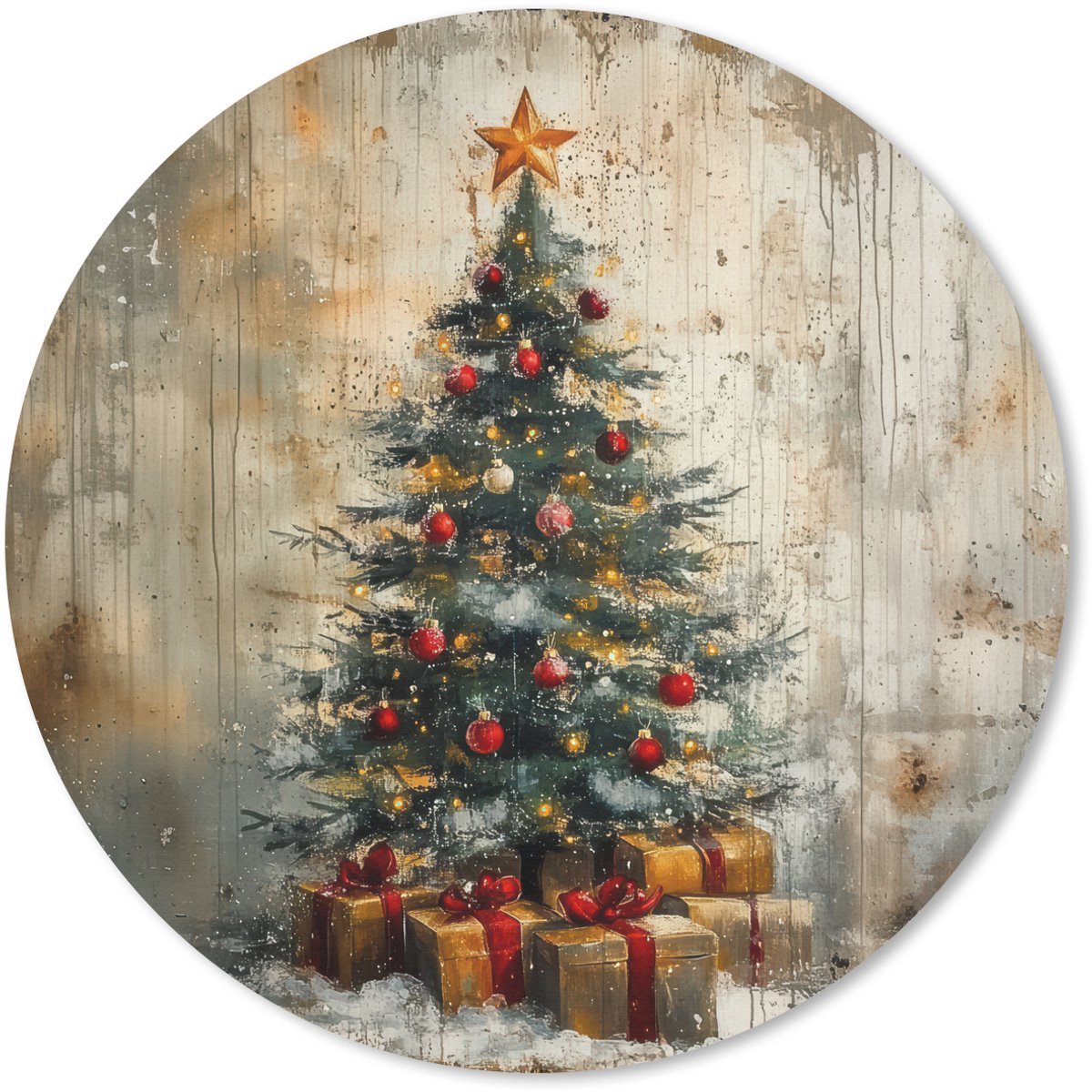 Muismat rond 40x40 cm - Mousepad Kerstboom - Vintage - Kerst - Cadeau - Ronde muismatten