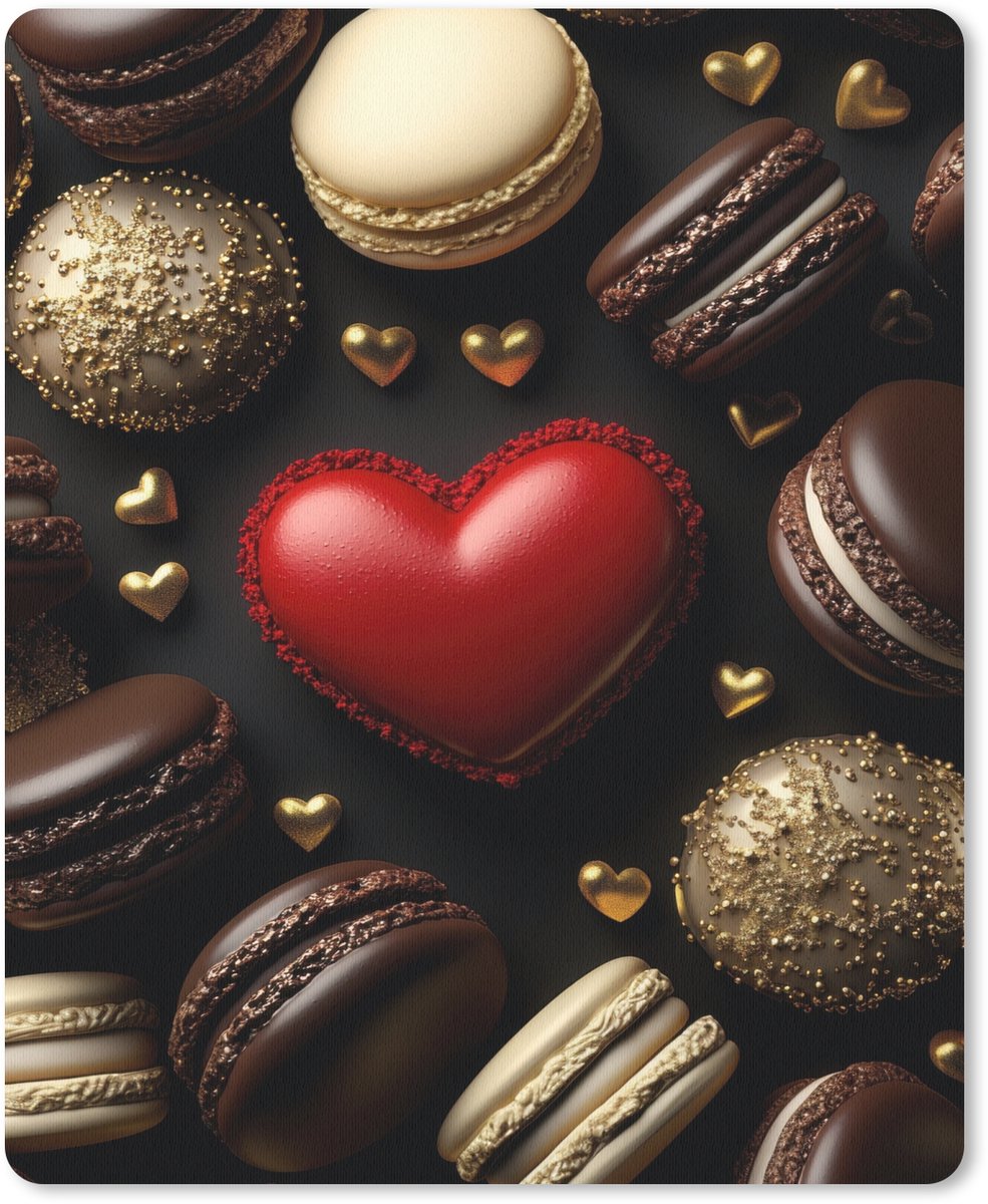 Muismat 19x23 cm - Mousepad Macarons - Rood - Hart - Muismatten