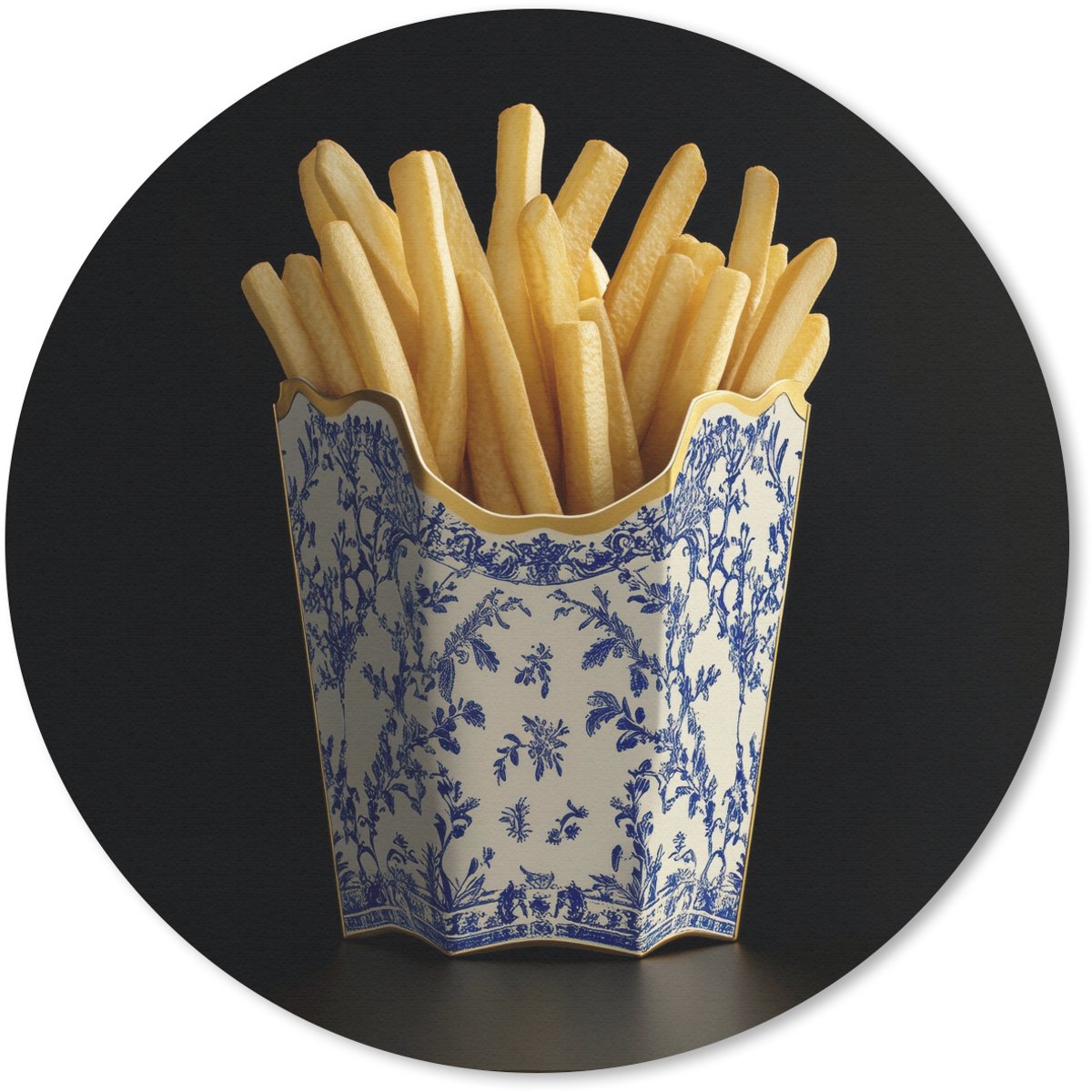 Muismat rond 50x50 cm - Mousepad Friet - Porselein - Delfts blauw - Eten - Ronde muismatten