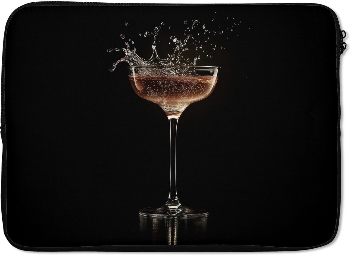Laptophoes 14 inch - Cocktail - Zwart - Spetters - Glas - Laptop sleeve - Binnenmaat 33x23 cm - Zwarte achterkant