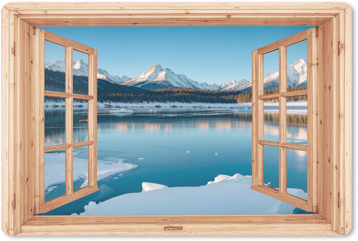 Muismat 27x18 cm - Mousepad Doorkijk - Landschap - Winter - Meer - Bergen - Uitzicht - Muismatten