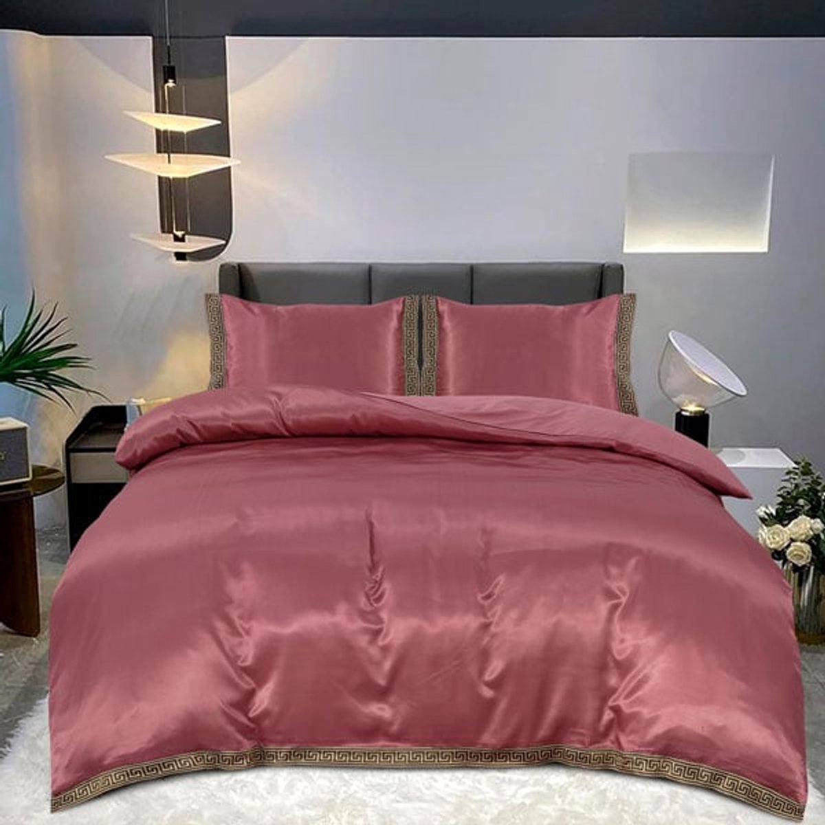 Beauty Silk Dekbedovertrek Satijn Lace Rosewood 240x200/220 cm + 2 kussenslopen