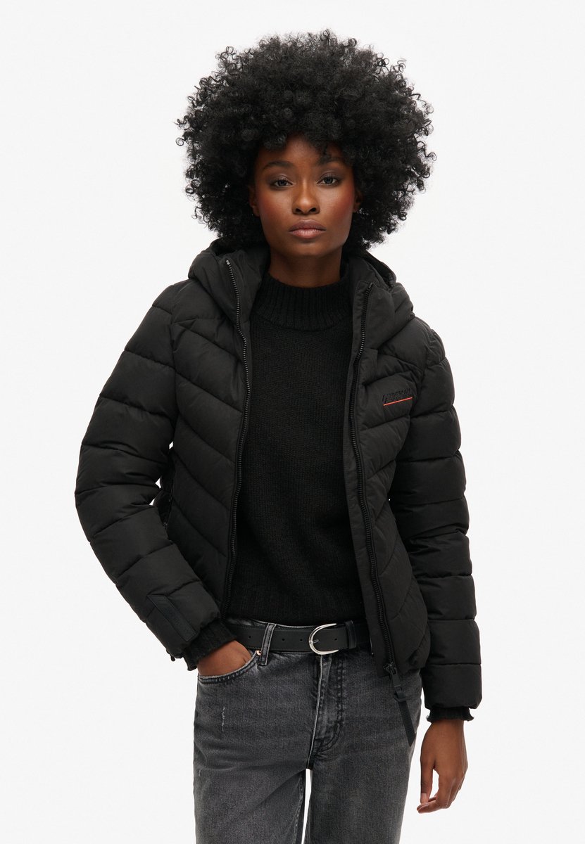 Superdry Hooded Microfibre Padded Jkt Dames Jas Zwart