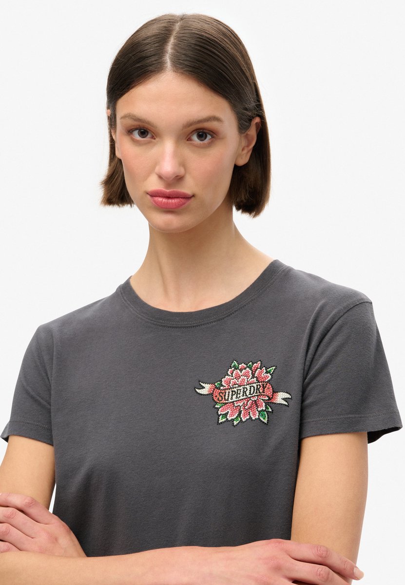 Superdry Tattoo Rhinestone Fitted T-shirt Met Korte Mouwen S Vrouw Zwart