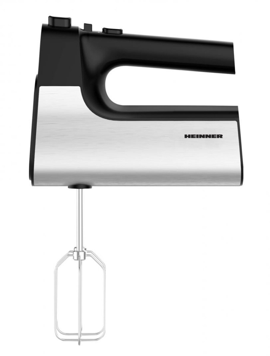 Heinner Handmixer – 500 W – 5 Snelheden + Turbo – RVS Kloppers & Deeghaken – Uitwerpknop – Zwart/RVS