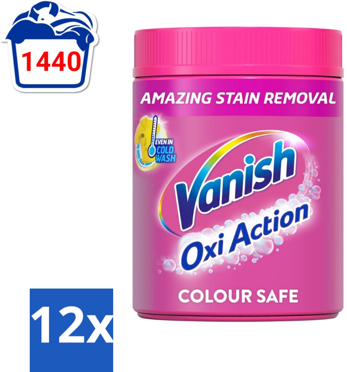 Vanish Oxi Action Pink - Vlekkenverwijderaar - Wasbooster - Zonder Bleek - 1.12 Kg - Voordeelverpakking - 12 stuks