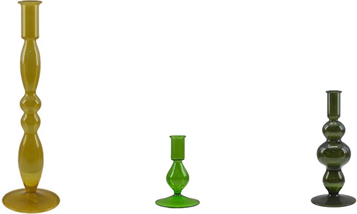 by Mooss - Kandelaar - set van 3 - Okergeel - Donkergroen - Smaragdgroen - Glas - Kaarsenhouder