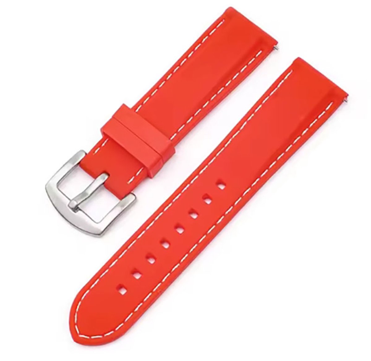 Actie4you® - Rubber Siliconen horlogeband - Geschikt voor o.a. op o.a Casio Seiko Citizen en alle andere merken - Universeel - 22MM - Rood met Witte stiksels