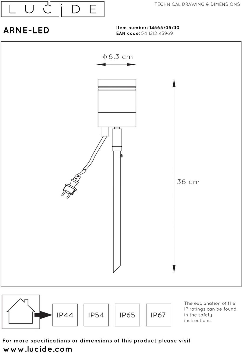 Lucide Arne-LED - Tuinspot - Ø 6,3 cm - LED - GU10 - 1x5W 2700K - IP44