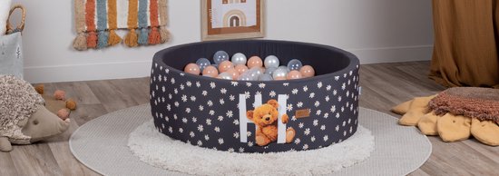 Ballenbak Baby - Speelgoed 1 jaar, 2 jaar, 3 jaar - Hi Beer Ballenbad - Ballenbakken - Gomoor - 100% Katoen en BPA vrije ballen 200 stuks Ø 7 cm - Ballen Licht Orange, Zilver, Parel en Parelmoer van Merkloos — afbeelding 2