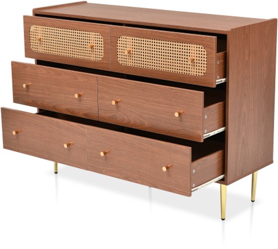 PASCO - Dressoir 6-lades - Lichte houtkleur - Rotan - Beliani