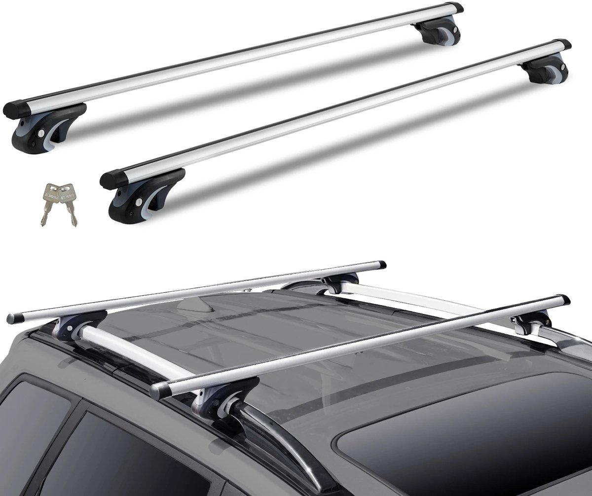 Universele Dakdrager Dwarsbalken 137CM – 2x Aluminium Crossbars voor Auto met Verhoogde Zijrails – 200 kg Draagvermogen – Aerodynamisch & Geluiddempend – Antidiefstalsysteem met Sleutels – Geen Boren Nodig – Inclusief Bevestigingsset – Lichtgewicht