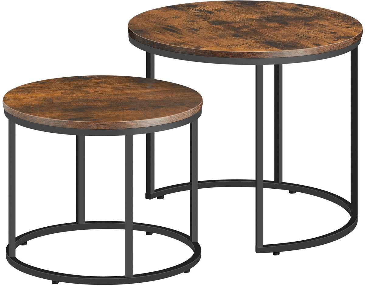 Oskar Ronde salontafel 2 stuks - rustiek / zwarte poten