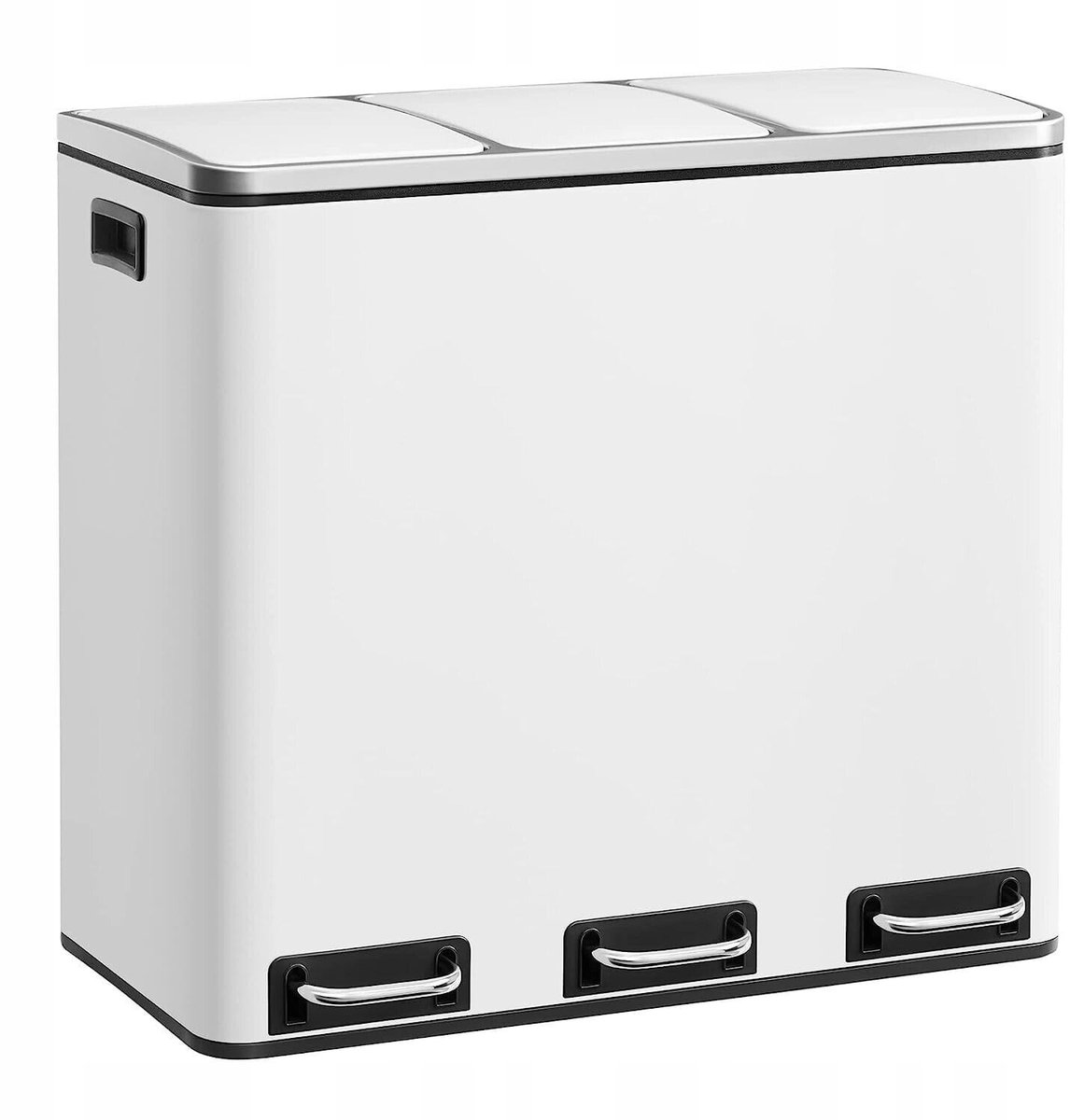 SONGMICS Keukenafvalemmer, afvalscheidingssysteem, 3 x 18L, pedaalemmer met 3 compartimenten, afvalemmer, softclose, met voetpedalen, kunststof binnenemmers en handgrepen, wit LTB54WT