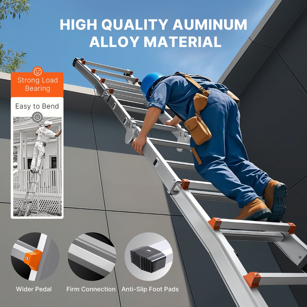 9.5 Ft Telescopische Ladder Met A-Frame, Compacte Aluminium Uitschuifbare Ladder, Multifunctionele Opvouwbare Camperladder voor Thuis, Trappen, Binnen/Buiten, 150 Kg Draagvermogen, Zilver – foto 6