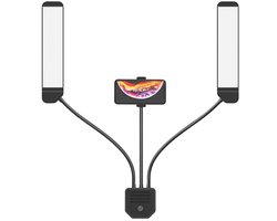 Lampe de Salon Pro - Rose / Or - Double Bras LED - Lampe Multimédia - Rotation 360° - Lampe de Salon - Salon - Lampe de Traitement - Incl. support smartphone et télécommande - Beauty - Tatouage - Massage - Onglerie - Maquillage - Siècle des Lumières