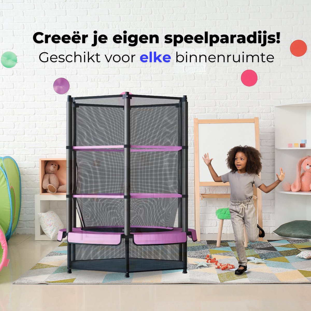 RocketJump LF14 Trampoline - Inclusief veiligheidsnet - Kindertrampoline 140 cm - Roze — afbeelding 3