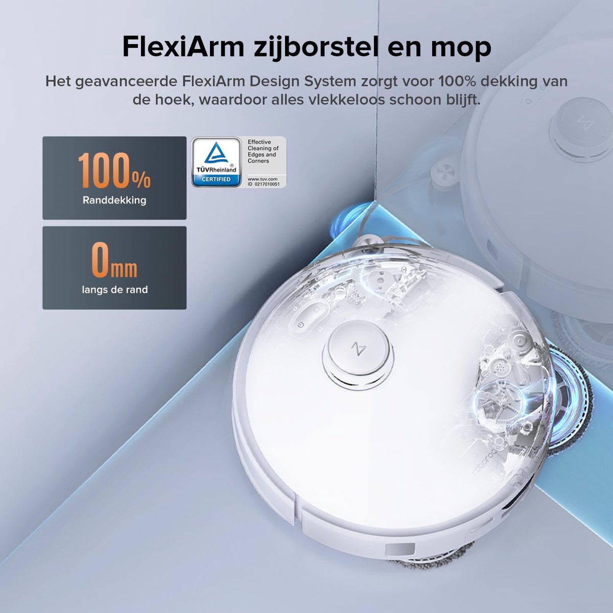 Afbeelding 3 van Roborock Qrevo Edge S5A robotstofzuiger - 18500Pa - met dweilfunctie&Liftable mop - anti-verstrengeling - obstakelvermijding - individuele tapijtstrategie - ultradun design - 75 °C heet water mopwas - Zelfreinigend - Wit - Qrevo Master upgrade