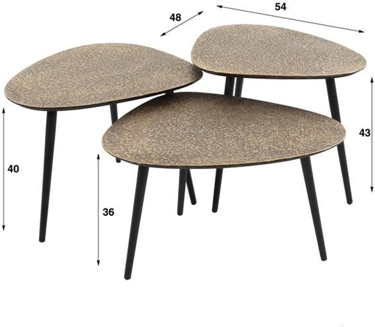 Salontafelset Rond set van 3 Organisch (58cm x 48cm x 43cm) - Metallic Brons Zwart - Bijzettafels Set van 3 - Salontafel Zwart Rond - Bijzettafeltjes Woonkamer - Salon Tafel Rond - Salontafel industrieel Landelijk - Tafeltje Set 3 stuks