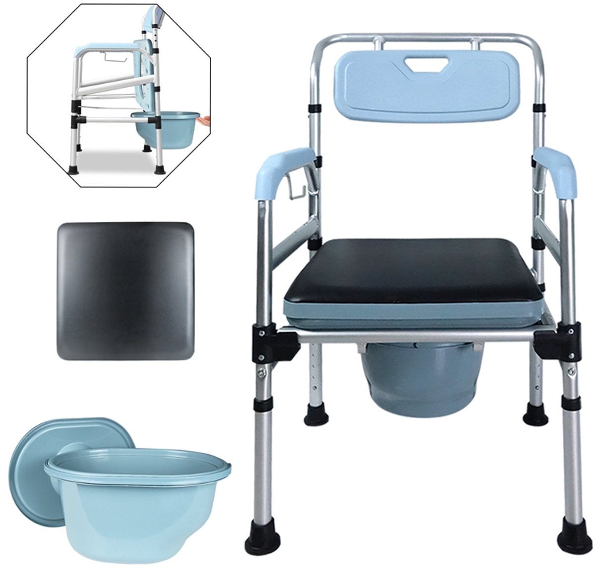 Aufun Douchestoel Met Badgreep - Douchekruk met Antislip - Aluminium in Hoogte Verstelbare Badkruk - Douchekruk - Toiletverhoger Anti-Slip Voeten