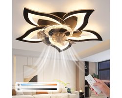 NETTLIFE Plafondventilator met Verlichting - Zwart - LED 48W - Stille Plafondventilator - Plafondlamp met ventilator - Dimbaar 3000K-6500K met afstandsbediening - Timer - 6 standen Ventilator - Slaapkamer plafondlamp - voor woonkamer | Eetkamer