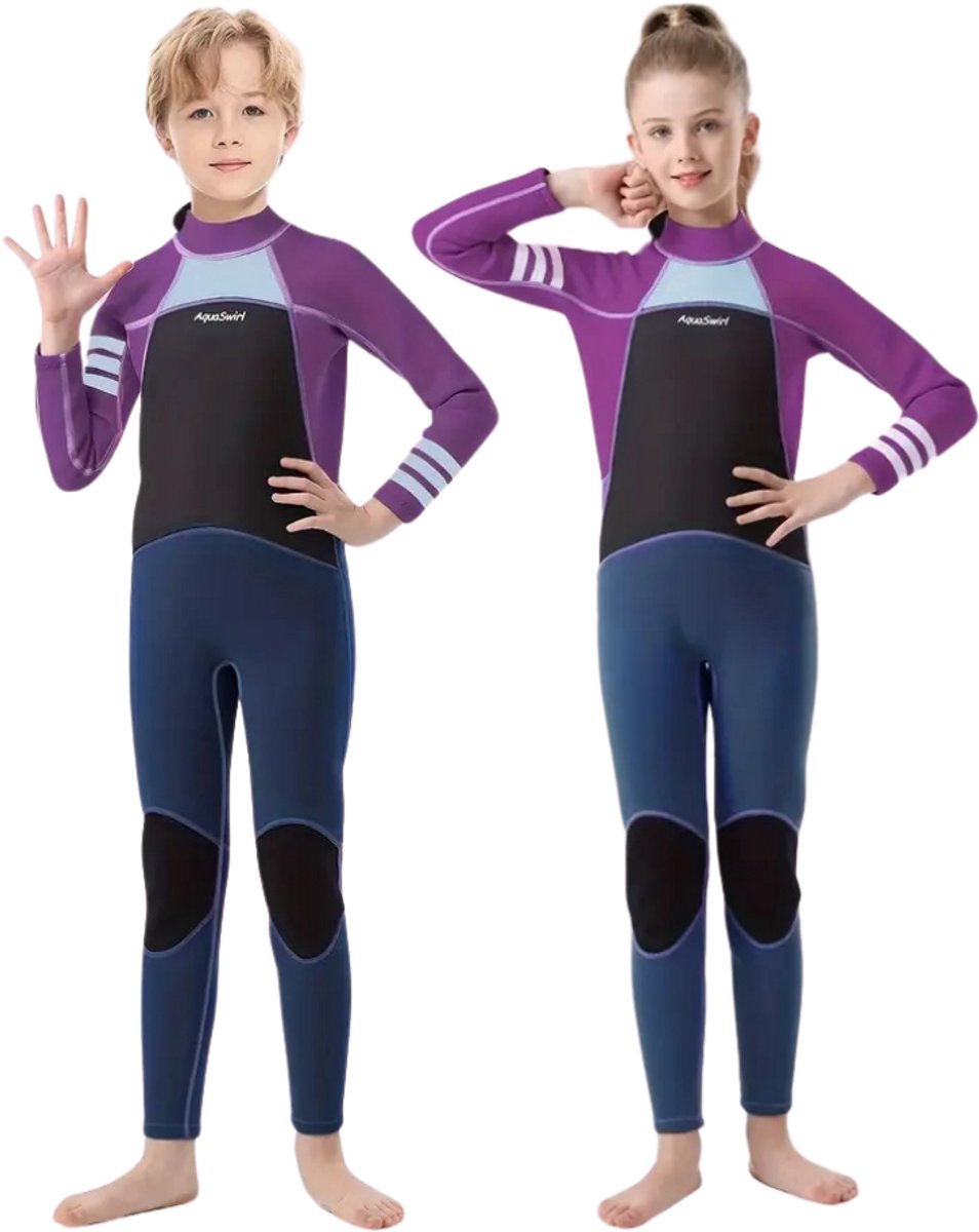 Livano Wetsuit Kinderen Swimsuit Shorty Surfpak Duikpak Lange Mouw Zwemsuit Paars