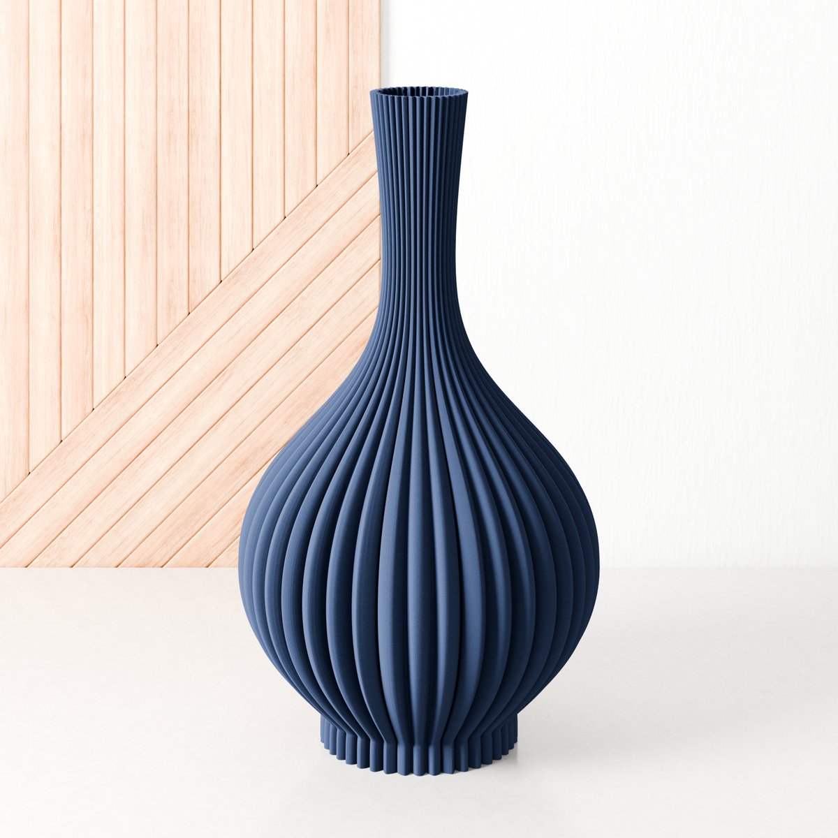 Fleuriek Vaas - Blauw - H40 cm - Vaas voor zijden bloemen of kunstbloemen - Woonaccessoires voor droogbloemen - 3D geprinte vaas van gerecycled kunststof