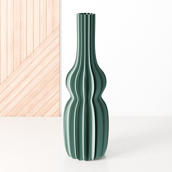 Fleuriek - Hoge vaas Glanzend groen - H50 cm - Smalle vloervaas of decoratieve bloemenvaas, gekleurde design vaas van kunststof - Ventserbank vaas