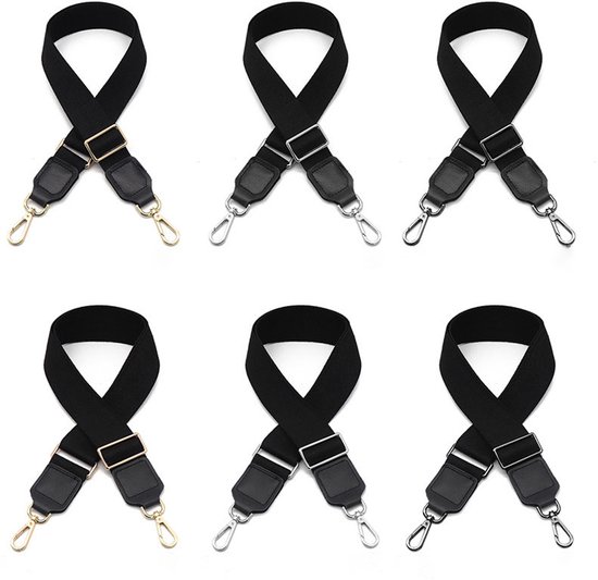 Tassenriem Zwart - extra breed - karabijnhaken metaal goud - schouderriem - bag strap - verstelbaar - schouderband tas - tashengsel — afbeelding 2