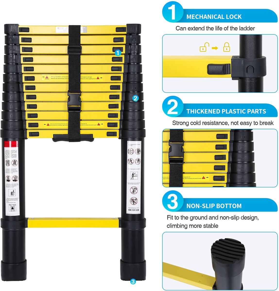 Rmbo Telescopische Ladder - Telescoopladder - 3.20m lang, Compact en