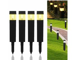 Meedeer Solar tuinverlichting-grondverlichting(4 stuks)- Tuinlampen-Tuinverlichting Op Zonne Energie-grondspots-warm wit -RVS Grond Spots op Zonne-energie-8 Uur Buiten Verlichting-IP65 Waterdicht -Grondverlichting, Voor Tuin, Oprit(6*6*39cm)