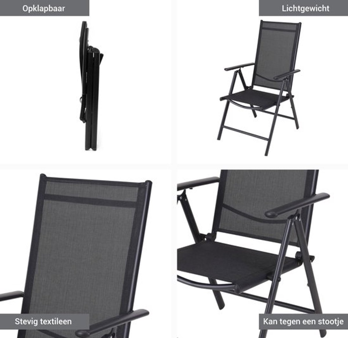 Tuinstoel 7 standen, inklapbaar, Aluminium frame, Textileen zitting en rugleuning – foto 7