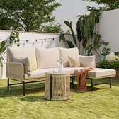 Merax Zonneligstoel, outdoor ligstoel met 2 kussens en 2 kussens, ligstoel tuin met afneembaar en wasbaar kussen voor balkon, terras, tuinloungeset, grijs