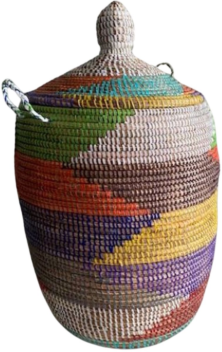 Gekleurde opbergmand ,maat S -wasmand-handgemaakt– Decoratieve Mand uit Senegal