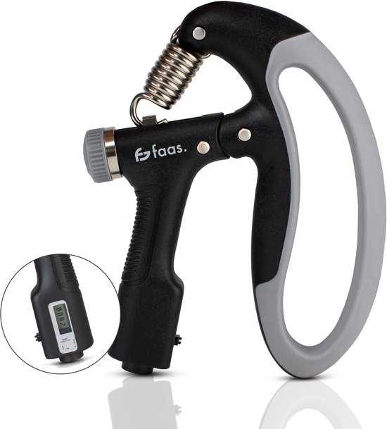 Handtrainer – Verstelbare Handtrainer 10 tot 100 KG – Handknijper – Ergonomisch Ontwerp – Automatische Teller – Verstelbare Handtrainer – Zwart – van Faas