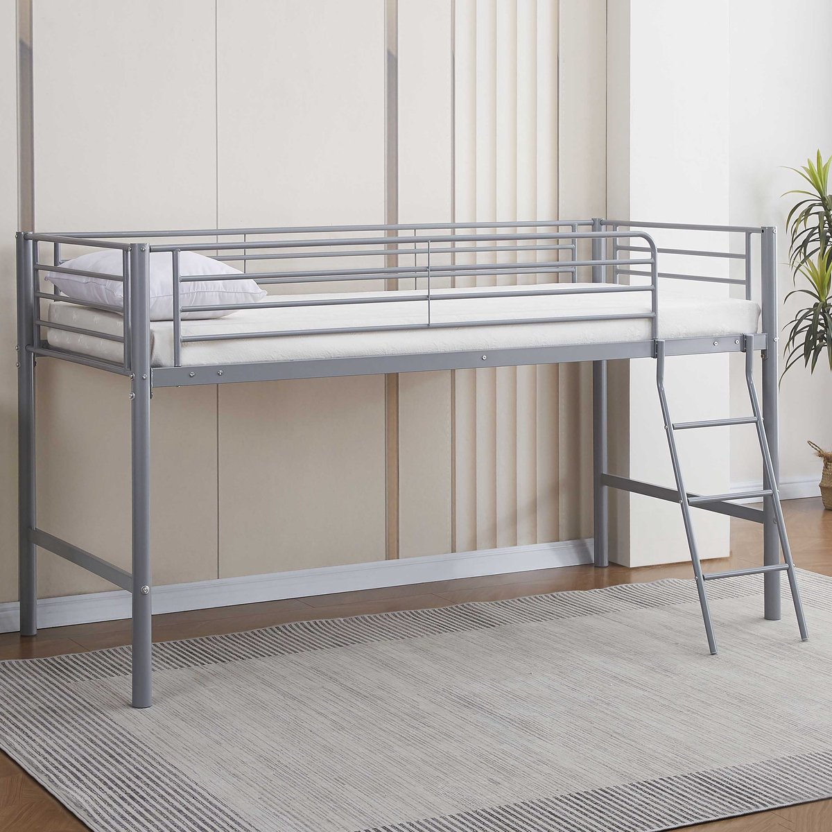 Halfhoogslaper Julie 90x200cm - Metaal - Mat Grijs - Emob Exclusive - Halfhoogslaper - Grijs - Metaal Eenpersoons Halfhoogslaper