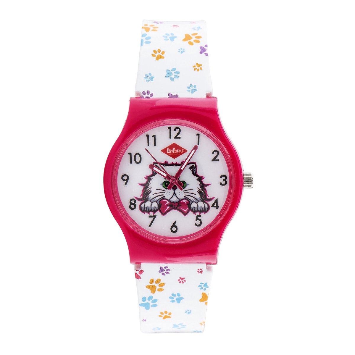 Lee Cooper-model lc.k.1.333-kinderhorloge-meisjes-3 atm waterdicht-roze-wit-blauw-afbeelding katten-diameter 32 mm
