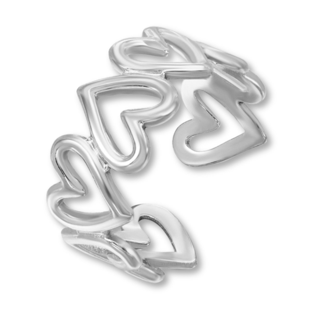 Marama - Ring Hearts Zilver - zilver plated - stainless steel - gouden plating - licht buigbaar - nikkelvrij - liefde - damesring - cadeau dames