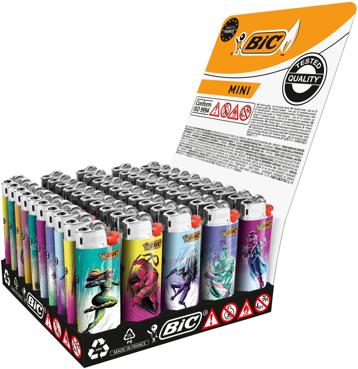 BIC® Mini J25 Vuursteen Aanstekers - Fantastic Heroes - Display 50 stuks