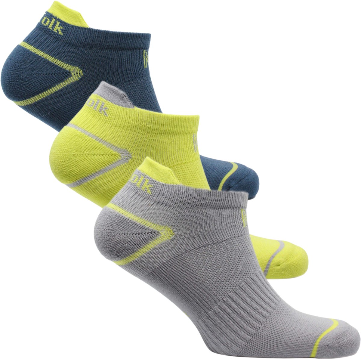 Norfolk - 3 paar - Anti Blaren Sportsokken Heren met Demping - Eco-vriendelijke Repreve® Hardloopsokken - Sneakersokken - Enkelsokken - Geel/Grijs/Blauw - Maat 43-46 - Caretta