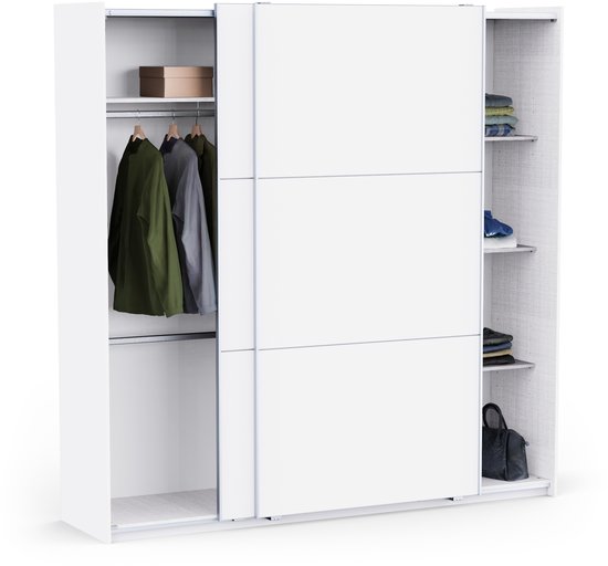 Armoire Alhambra - 221x60x224cm - blanc - CBA - Armoires de chambre à coucher - Blanc - Mélamine|Panneaux de particules - Armoires de chambre à coucher