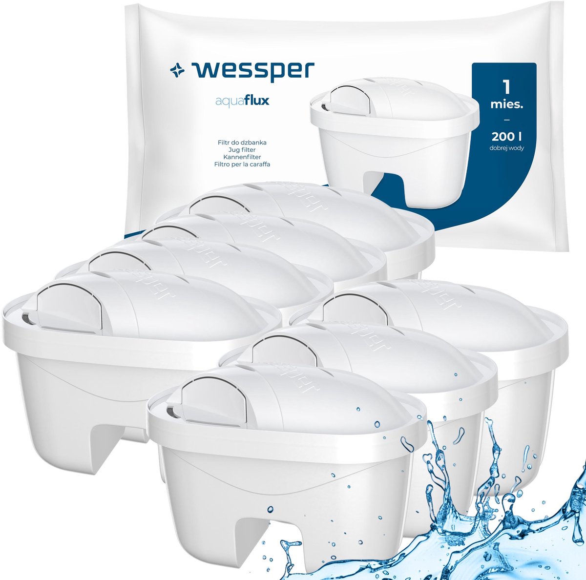 Wessper, waterfilterpatronen, actieve koolpatronen, vervangingen, compatibel met waterfilterkannen Laica, Brita Maxtra, Dafi, 7 stuks