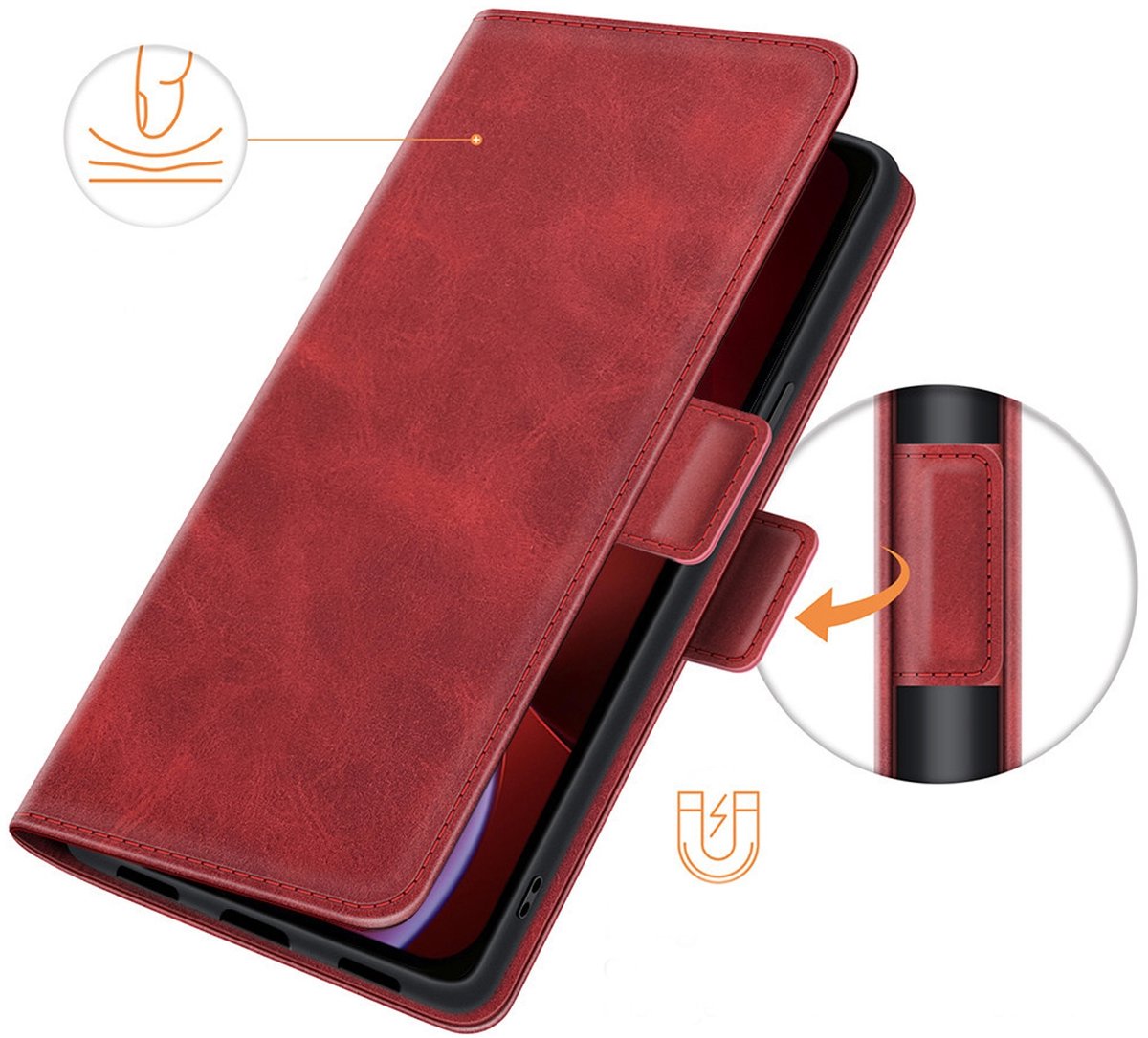 PU Lederen Wallet Hoesje met Sluiting geschikt voor iPhone 14 - rood