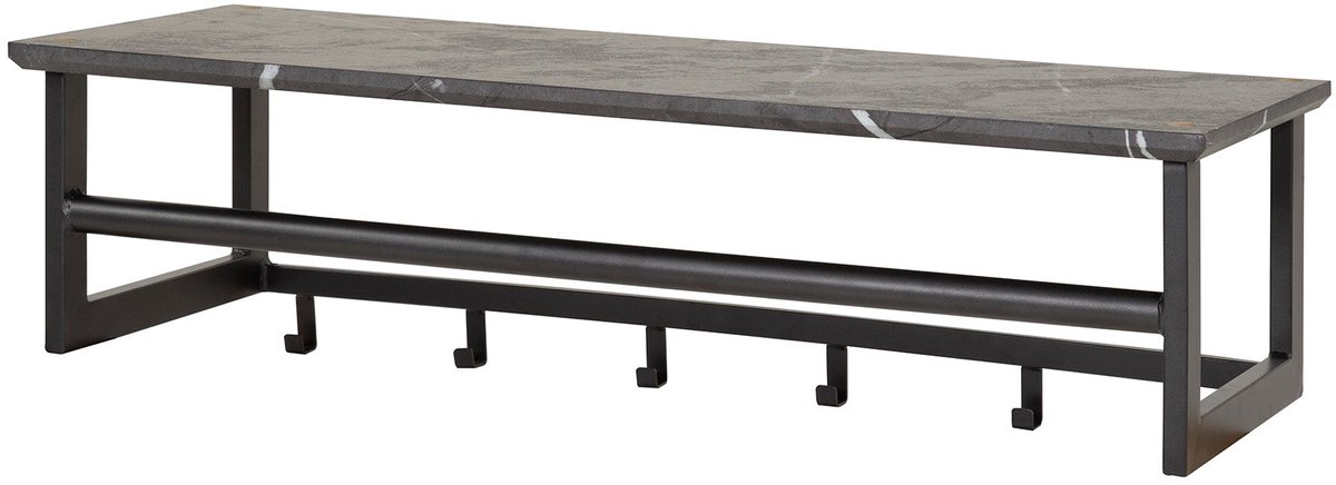 Luxe Kapstok Hangend 6 Haken - Wandkapstok Muur - Kapstokhaak 6x - Kapstokken Industrieel Staand - Wandkapstok met Hoedenplank Hout & Zwart Metaal Landelijk - Wandkapstok met Plank (80 cm x 30 cm x 24 cm)