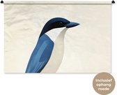 Wandkleed 150x100 cm - Wanddoek Illustratie - Blauw - Vogel - Wandtapijt - Wandkleden
